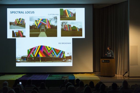 Amanda Browder gives an artist talk in the Auditorium
